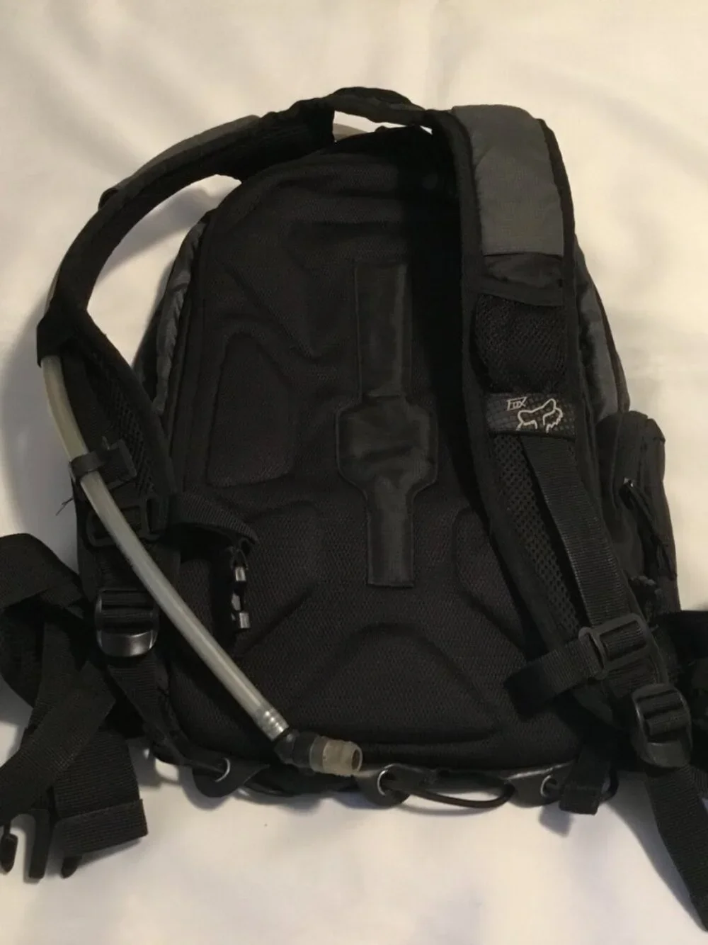 Fox Racing Motocross Large Backpack Black Grey Padded Straps Rubber Logo